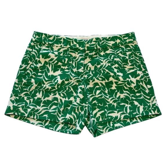 J. Crew Women's Green White Leaf Floral Pattern Short Size 6 Tropical Hawaiian - Picture 2 of 16